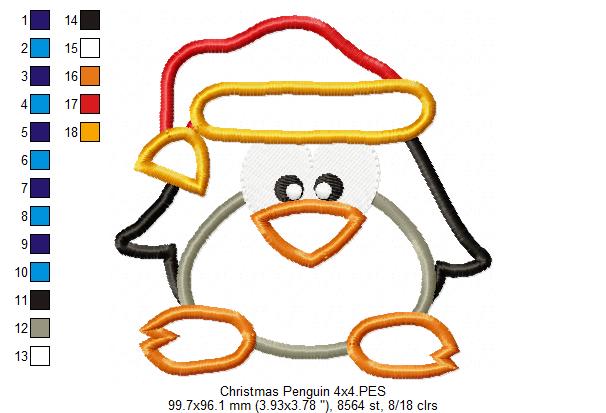 ❄️ Cute Penguin in Santa Hat 🎄🐧 – Appliqué – Machine Embroidery Design