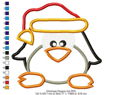 ❄️ Cute Penguin in Santa Hat 🎄🐧 – Appliqué – Machine Embroidery Design