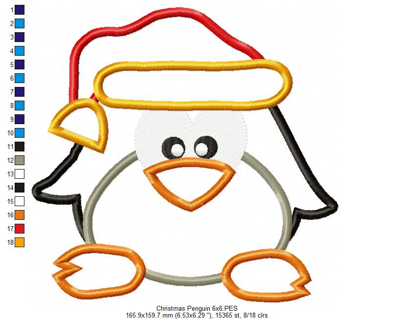 ❄️ Cute Penguin in Santa Hat 🎄🐧 – Appliqué – Machine Embroidery Design