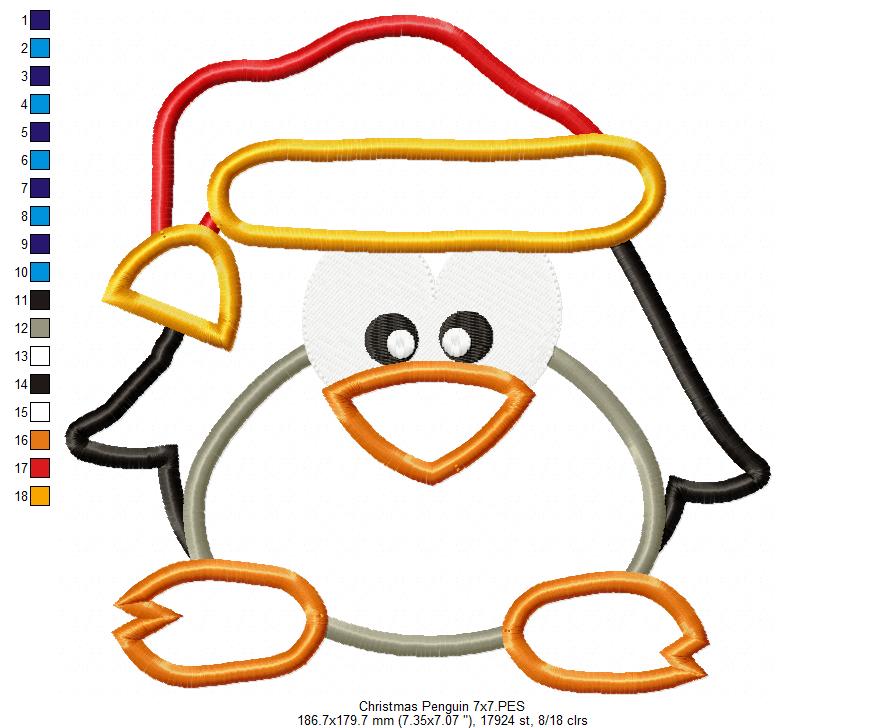 ❄️ Cute Penguin in Santa Hat 🎄🐧 – Appliqué – Machine Embroidery Design