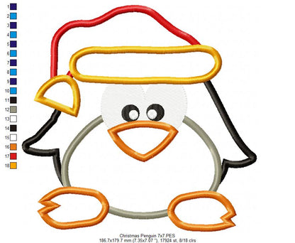 ❄️ Cute Penguin in Santa Hat 🎄🐧 – Appliqué – Machine Embroidery Design