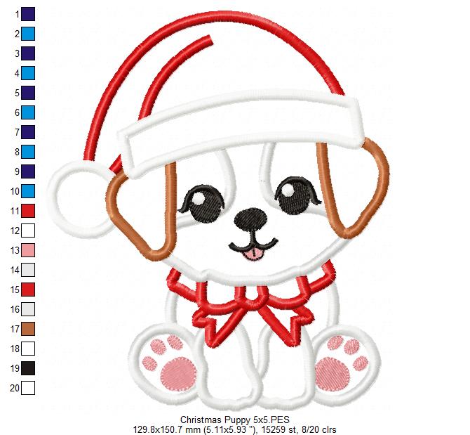 Christmas Puppy - Applique - Machine Embroidery Design