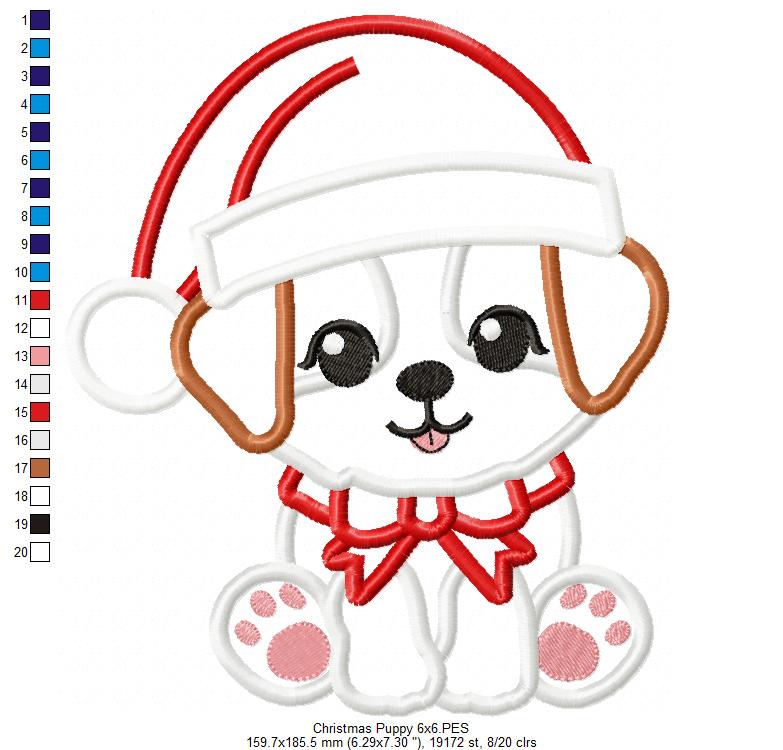 Christmas Puppy - Applique - Machine Embroidery Design