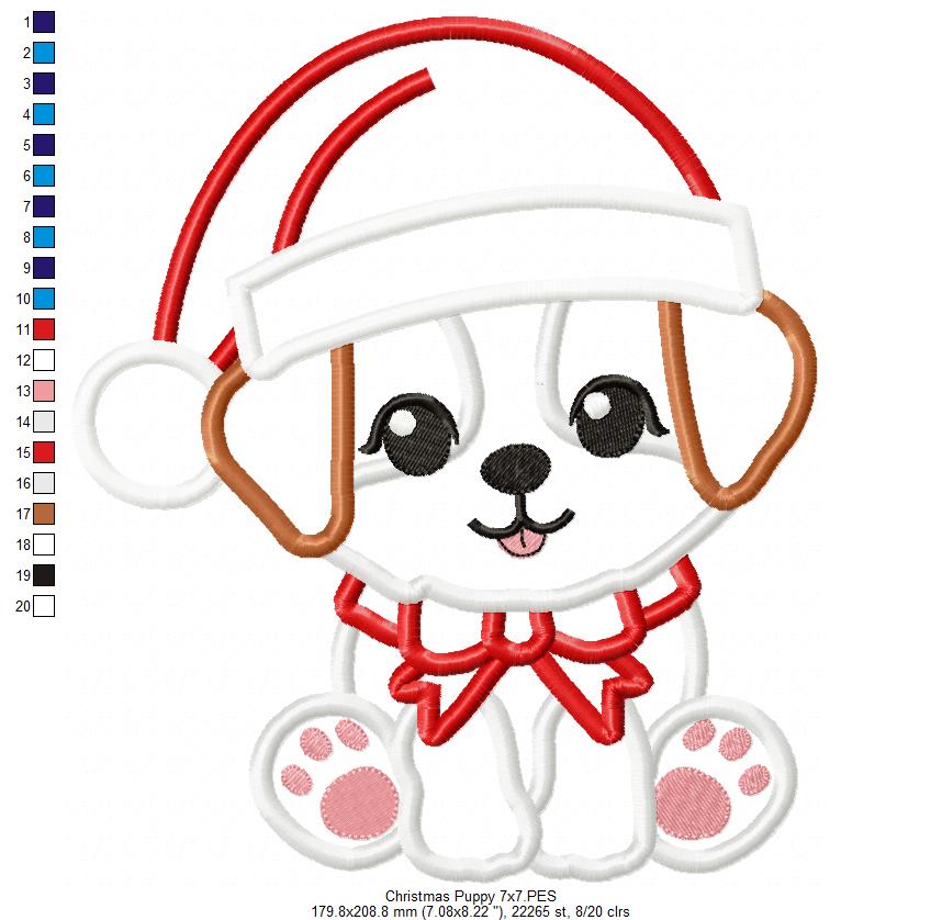 Christmas Puppy - Applique - Machine Embroidery Design