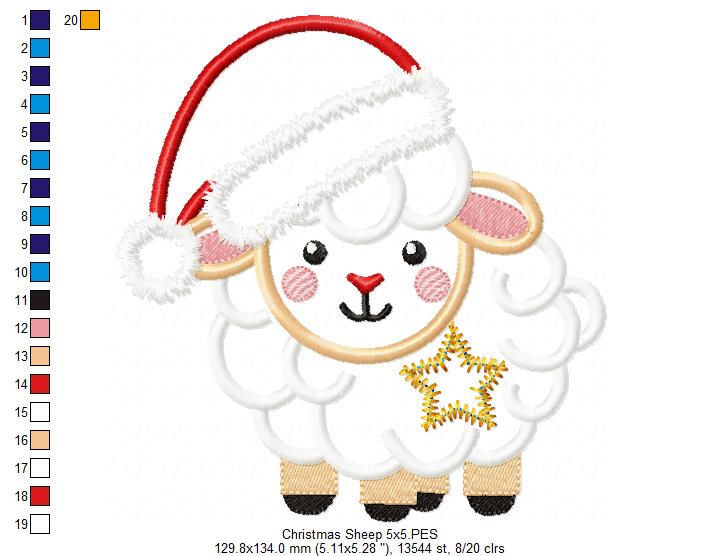 Christmas Sheep - Applique - Machine Embroidery Design