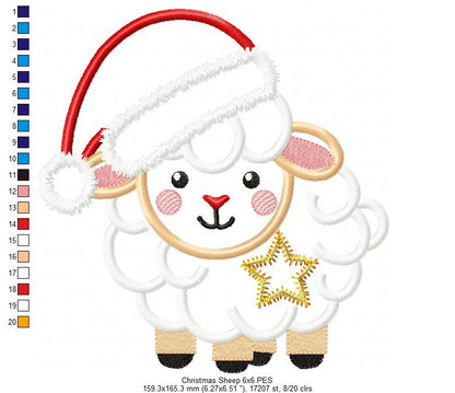 Christmas Sheep - Applique - Machine Embroidery Design