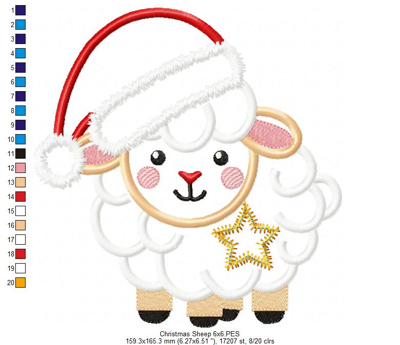 Christmas Sheep - Applique - Machine Embroidery Design