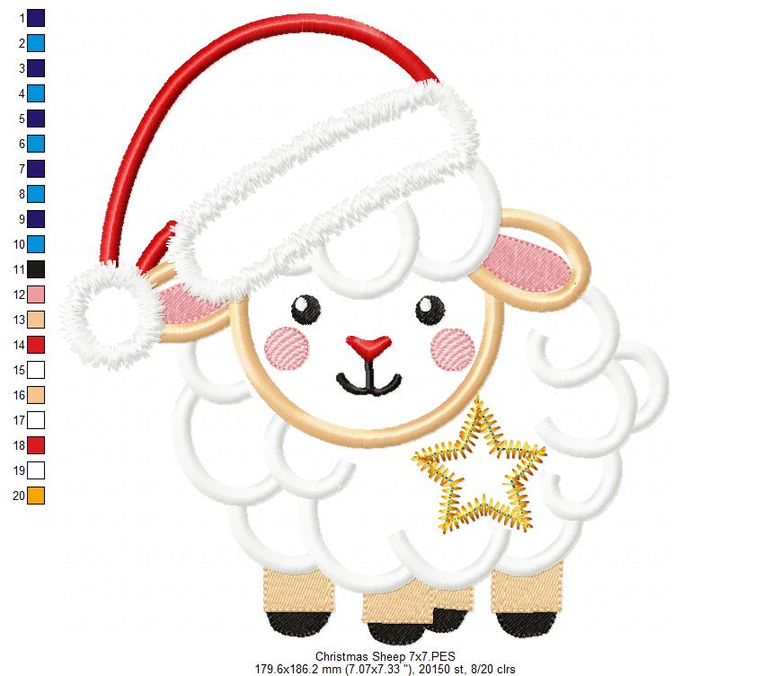 Christmas Sheep - Applique - Machine Embroidery Design