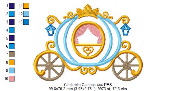 Princess Cinderella Carriage - Applique - Machine Embroidery Design