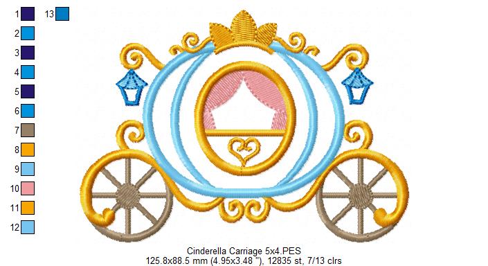 Princess Cinderella Carriage - Applique - Machine Embroidery Design