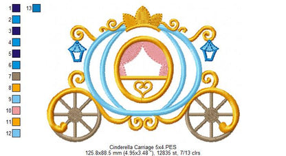 Princess Cinderella Carriage - Applique - Machine Embroidery Design