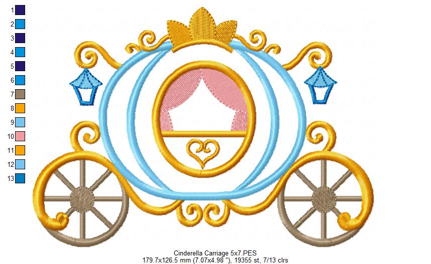 Princess Cinderella Carriage - Applique - Machine Embroidery Design