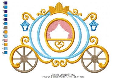 Princess Cinderella Carriage - Applique - Machine Embroidery Design