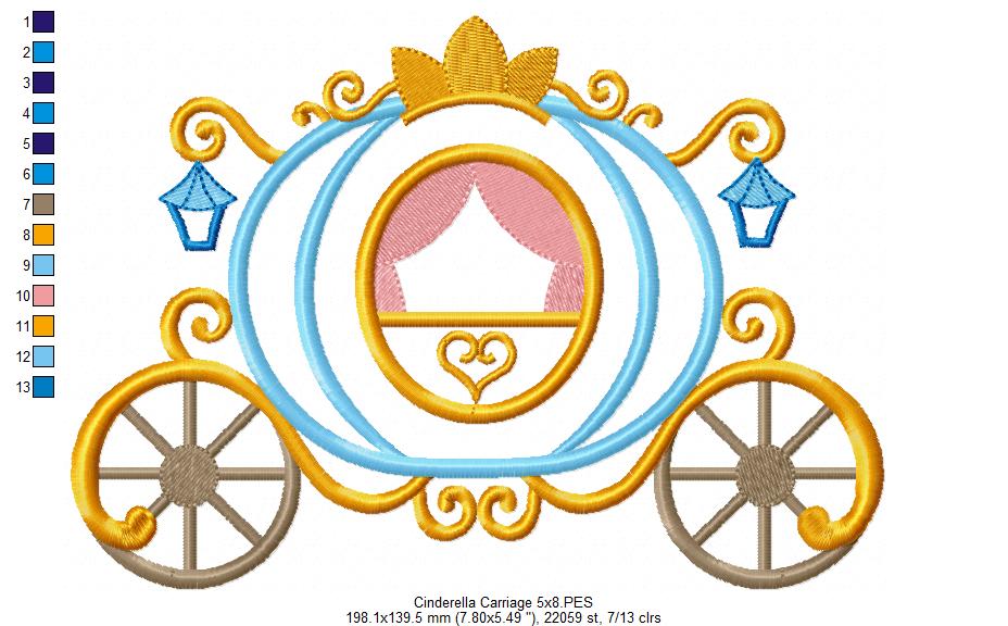 Princess Cinderella Carriage - Applique - Machine Embroidery Design