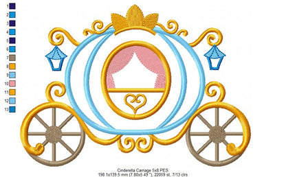 Princess Cinderella Carriage - Applique - Machine Embroidery Design