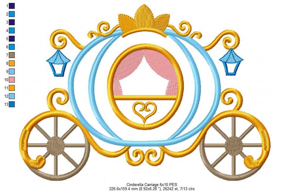 Princess Cinderella Carriage - Applique - Machine Embroidery Design