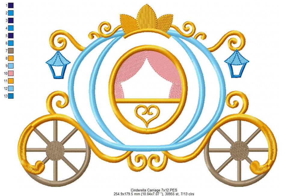 Princess Cinderella Carriage - Applique - Machine Embroidery Design