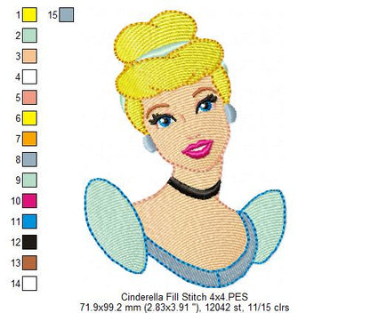 Princess Cinderella - Fill Stitch - Machine Embroidery Design