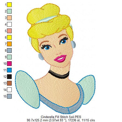 Princess Cinderella - Fill Stitch - Machine Embroidery Design