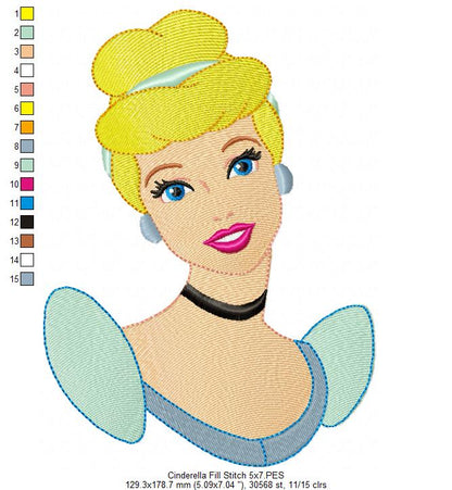 Princess Cinderella - Fill Stitch - Machine Embroidery Design