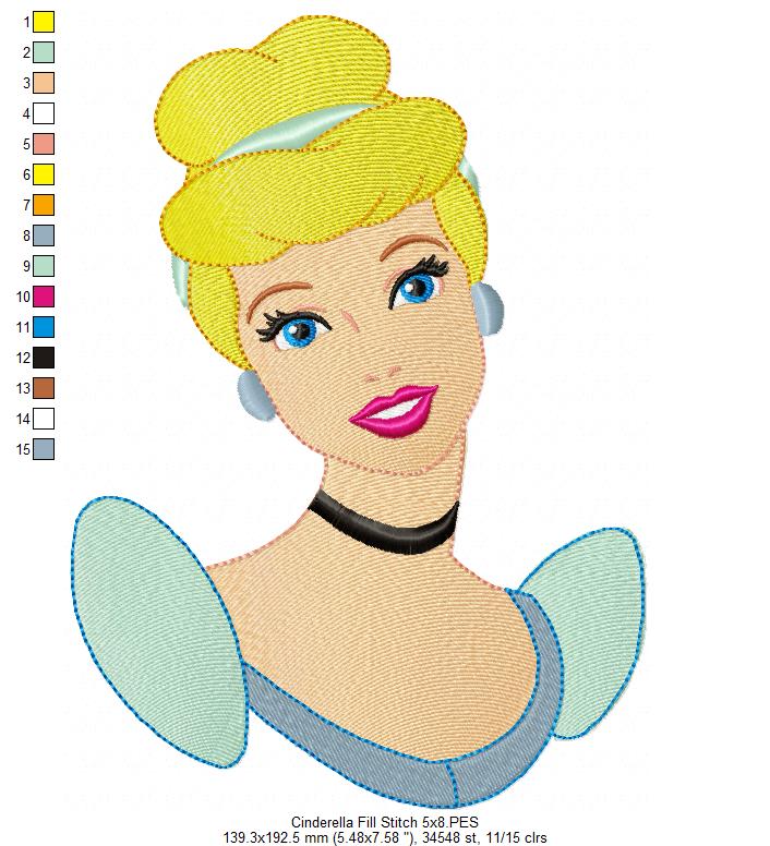 Princess Cinderella - Fill Stitch - Machine Embroidery Design