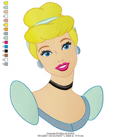 Princess Cinderella - Fill Stitch - Machine Embroidery Design