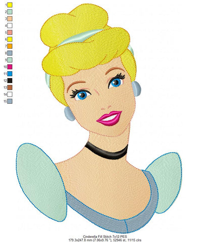 Princess Cinderella - Fill Stitch - Machine Embroidery Design