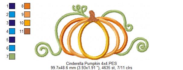 Princess Cinderella Pumpkin - Applique - Machine Embroidery Design