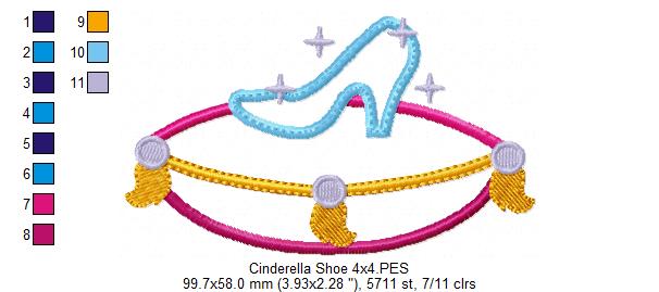 Princess Cinderella Shoe - Applique - Machine Embroidery Design