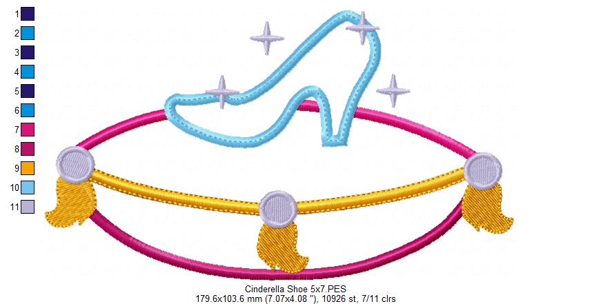 Princess Cinderella Shoe - Applique - Machine Embroidery Design