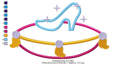 Princess Cinderella Shoe - Applique - Machine Embroidery Design