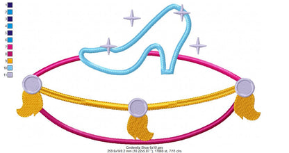 Princess Cinderella Shoe - Applique - Machine Embroidery Design
