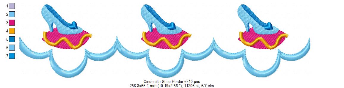 Princess Cinderella and Border - Fill Stitch Embroidery