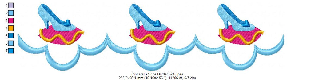 Princess Cinderella and Border - Fill Stitch Embroidery
