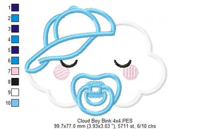 Sleepy Baby Cloud Boy - Applique - Machine Embroidery Design