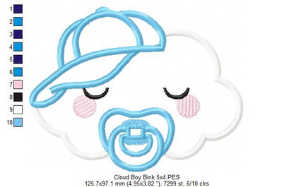 Sleepy Baby Cloud Boy - Applique - Machine Embroidery Design