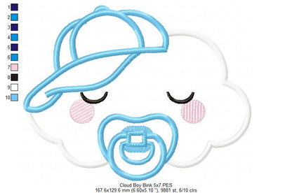 Sleepy Baby Cloud Boy - Applique - Machine Embroidery Design