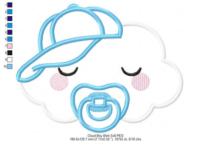 Sleepy Baby Cloud Boy - Applique - Machine Embroidery Design