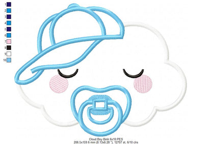 Sleepy Baby Cloud Boy - Applique - Machine Embroidery Design