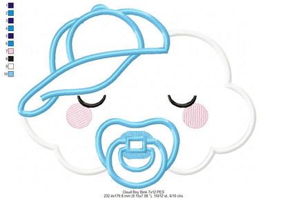 Sleepy Baby Cloud Boy - Applique - Machine Embroidery Design