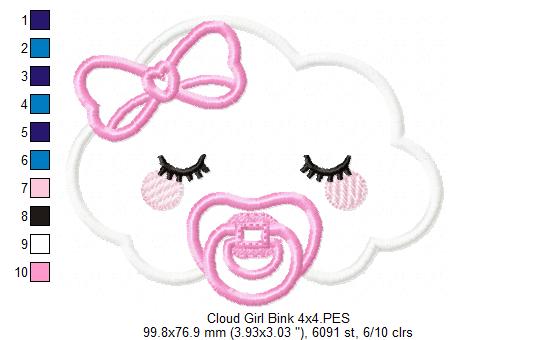 Sleepy Baby Cloud Girl - Applique - Machine Embroidery Design