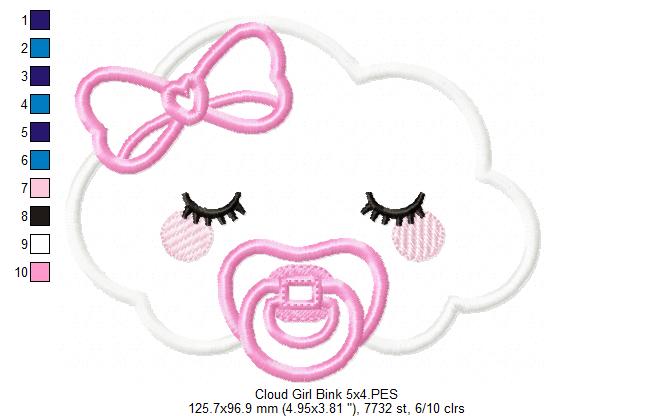 Sleepy Baby Cloud Girl - Applique - Machine Embroidery Design