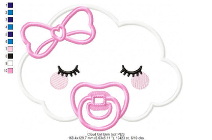 Sleepy Baby Cloud Girl - Applique - Machine Embroidery Design