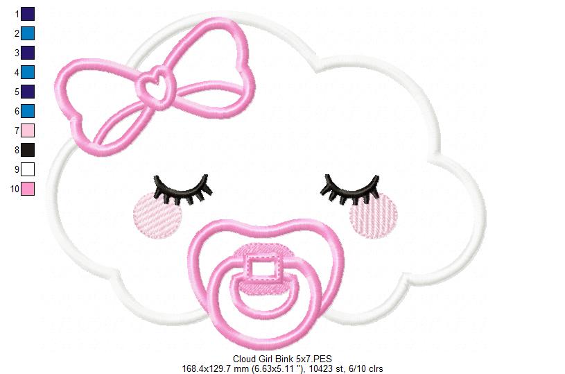 Sleepy Baby Cloud Girl - Applique - Machine Embroidery Design