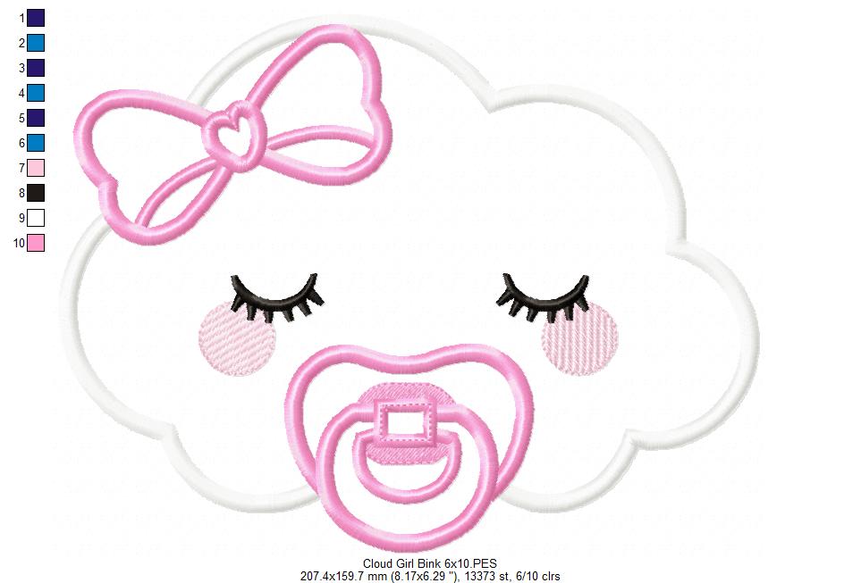 Sleepy Baby Cloud Girl - Applique - Machine Embroidery Design