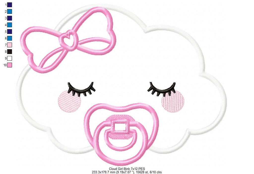 Sleepy Baby Cloud Girl - Applique - Machine Embroidery Design