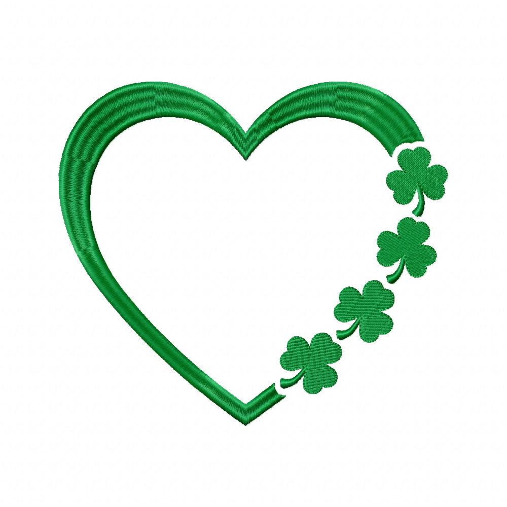 St. Patrick's Heart Shape with Clover Set - Fill Stitch - Set of 3 designs - Machine Embroidery Design
