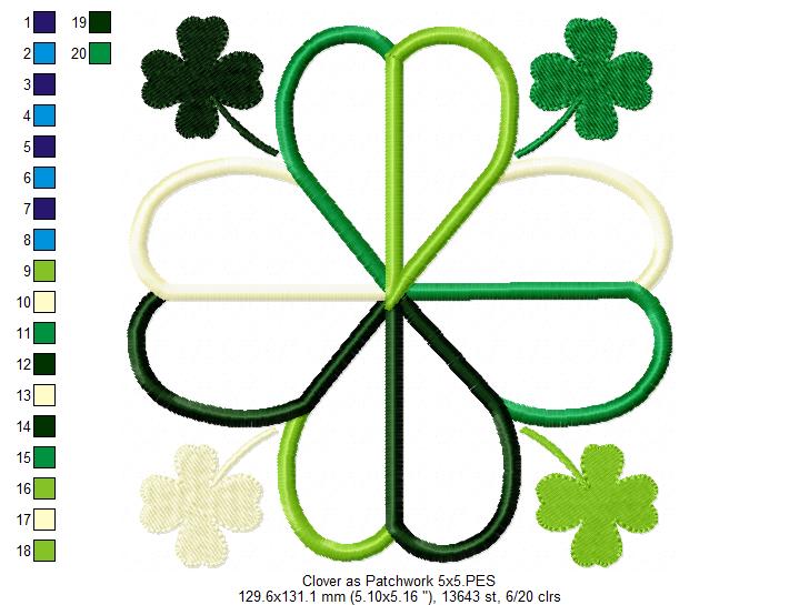 Shamrock Clover - Applique - Machine Embroidery Design
