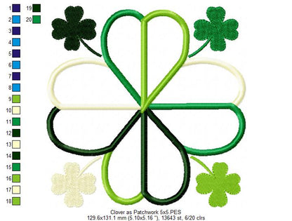 Shamrock Clover - Applique - Machine Embroidery Design