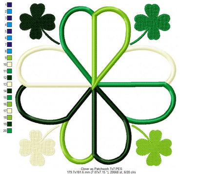 Shamrock Clover - Applique - Machine Embroidery Design